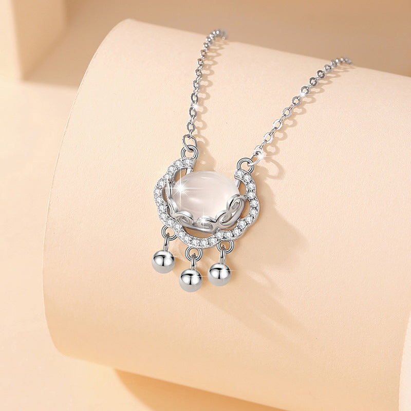 Sterling Silver Lock and Cloud Necklace – Chalcedony