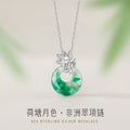 Sterling Silver Lotus and Disc Necklace – Jade