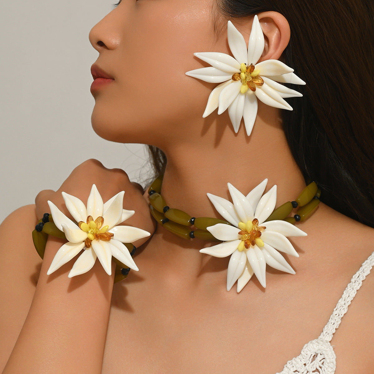 White Flower Statement Jewelry