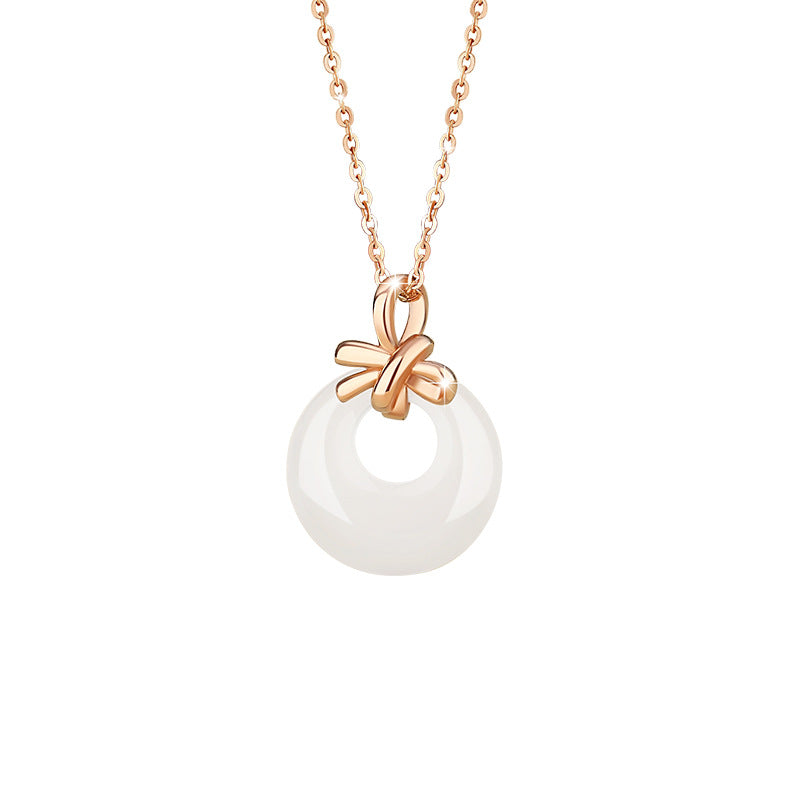Sterling Silver Disc and Bow Necklace – Chalcedony