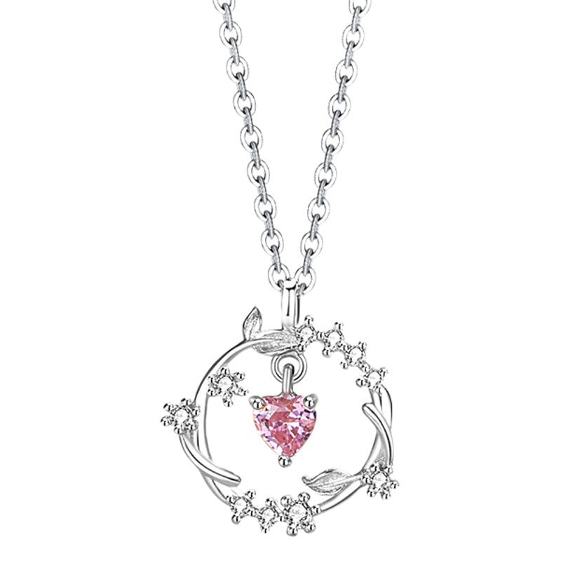 Sterling Silver Flower Necklace – Pink Zircon