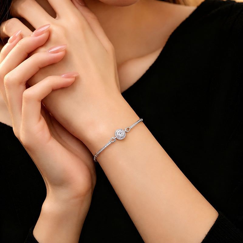 Fine Silver Bag Bracelet – Zircon Accents