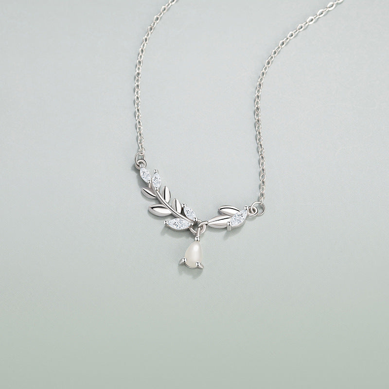 Tassel Safe Sterling Silver 925 Necklace Women's Fashion Versatile Hetian Jade Laurel Clavicle Chain Ins Style Wheat Ear Pendant