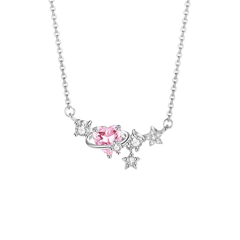 Sterling Silver Planet and Star Necklace – Pink Zircon
