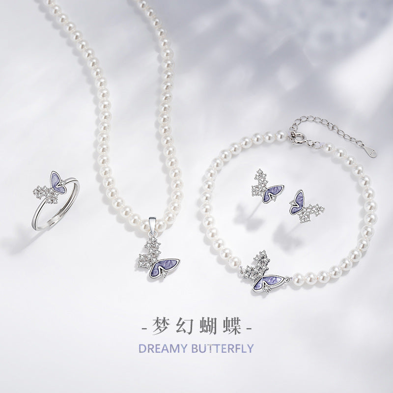 Fantasy Butterfly Sterling Silver S925 Necklace Women's Light Luxury Versatile Shijia Pearl Clavicle Chain Ins Style Zircon Pendant