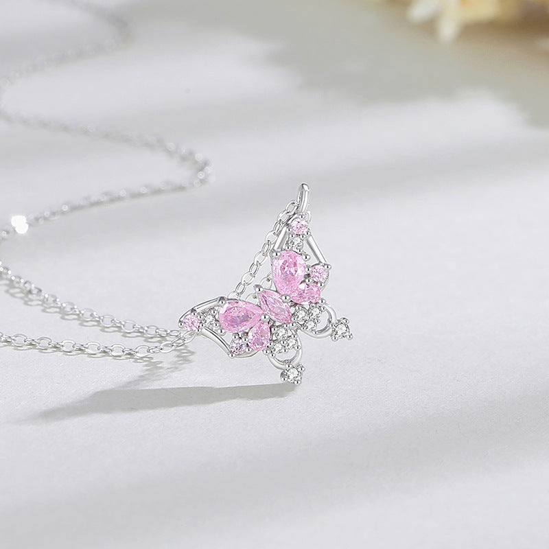 Sterling Silver Butterfly Necklace – Pink Zircon