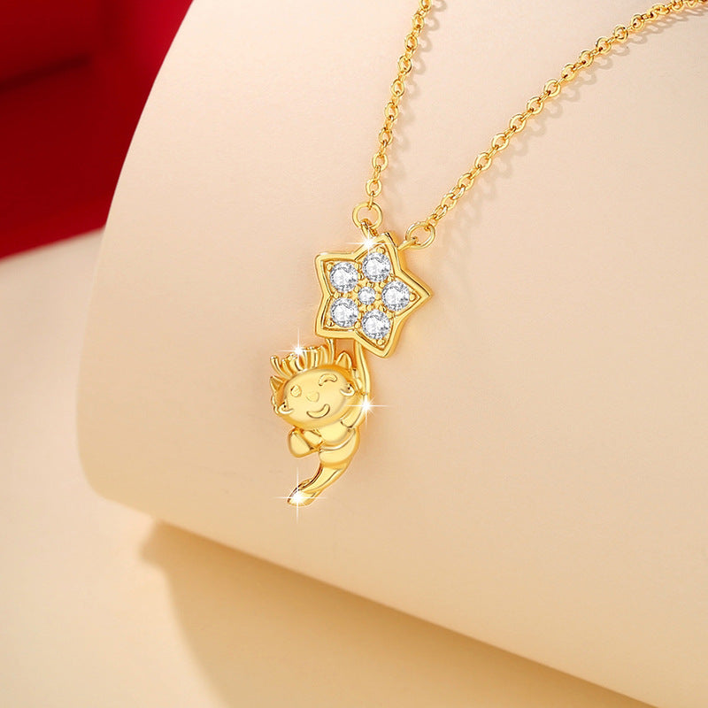 Cute Little Dragon S925 Silver Necklace Female Niche Design Light Luxury Zodiac Star Clavicle Chain Birth Year Pendant