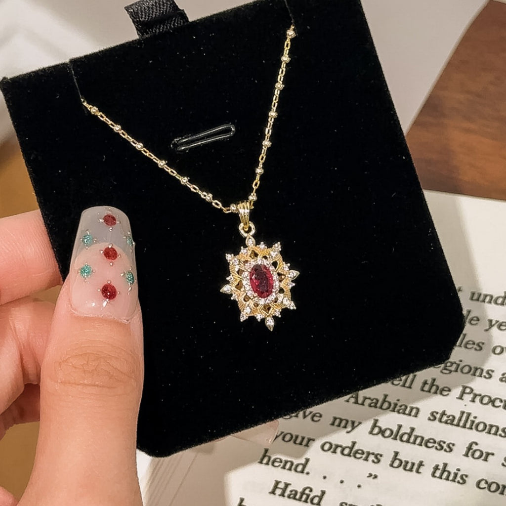 Vintage Buqi Style Pigeon Red Blood Zircon Sterling Silver 925 Necklace Light Luxury High-Grade Clavicle Chain Love Pendant at First Sight