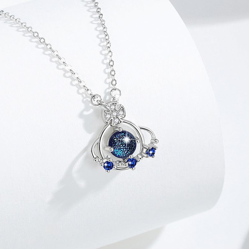 Sterling Silver Planet and Saturn Necklace – Glass Detail