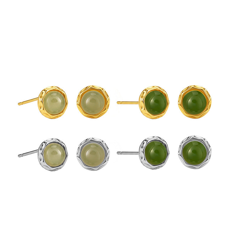 New Chinese Style Hetian Jade S925 Sterling Silver Stud Earrings for Girlfriend Valentine's Day Gift Light Luxury National Style Earrings