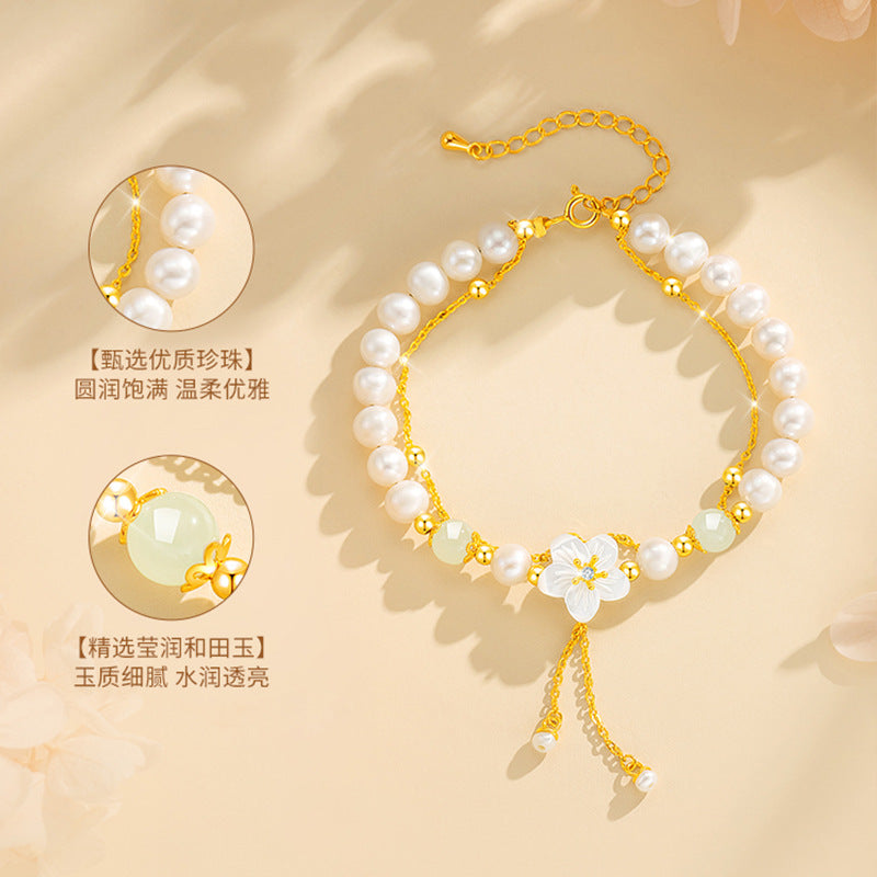 Camellia Freshwater Pearl Bracelet for Girls 2025 New Small New Chinese Bracelet Qixi Gift for Girlfriend