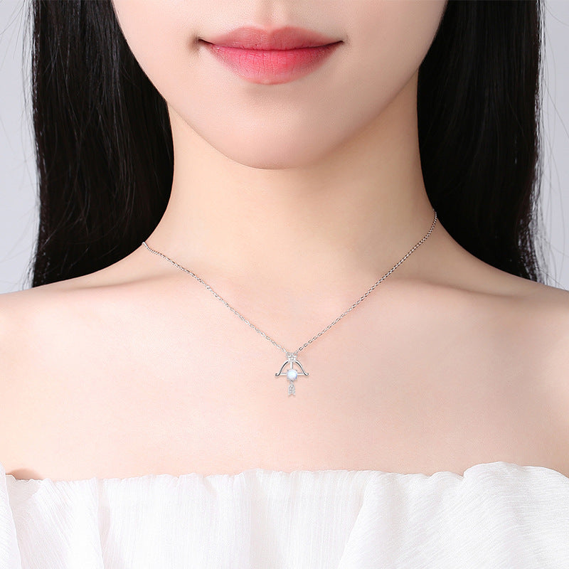 Twelve Constellation Sterling Silver 925 Necklace Female Niche Design Light Luxury Star Clavicle Chain Dream Moonstone Pendant