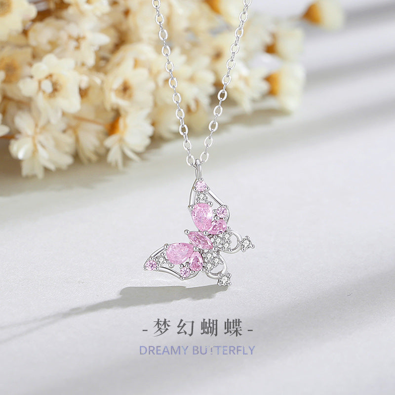 Sterling Silver Butterfly Necklace – Pink Zircon