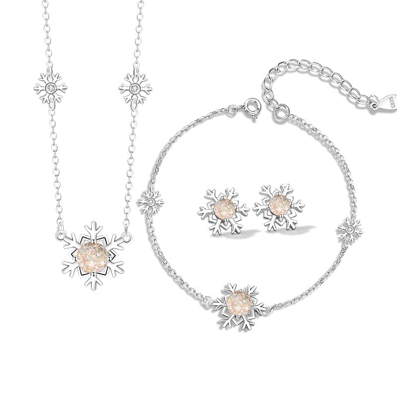 Snowflake Sterling Silver 925 Necklace Women's Fashion Versatile Glazed Stone Star Clavicle Chain Ins Style Christmas Pendant