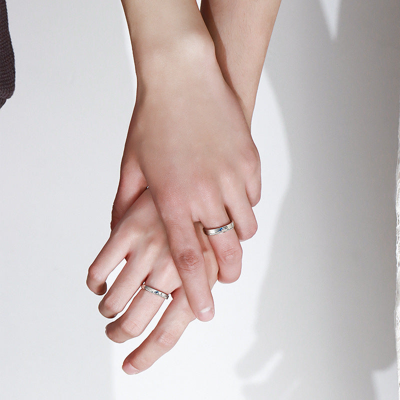Love Oath Sterling Silver 925 Couple Ring Light Luxury High-Grade Moon Plain Ring Ins Wind Twilight Sun Ring