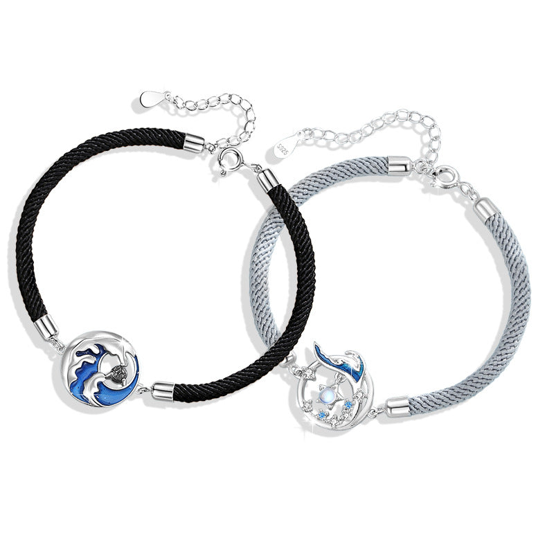 Armband aus 925er Sterlingsilber – Fischschwanz und Stern und Glasdetail