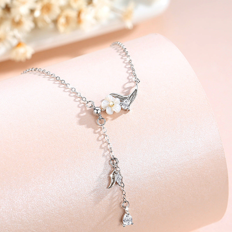 Sterling Silver Cherry Blossom and Butterfly Necklace – Zircon Accents