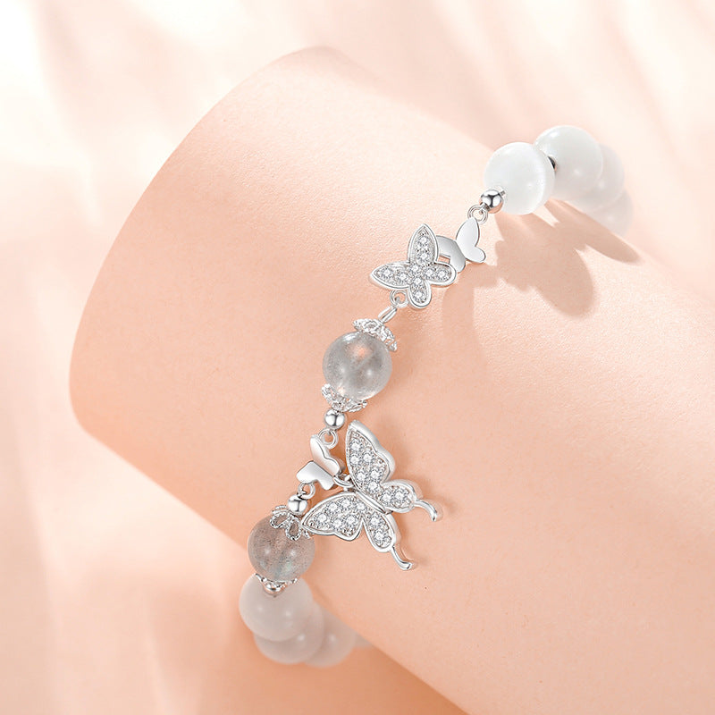 Butterfly Sterling Silver 925 Bracelet Female Niche Design Light Luxury Opal Bracelet for Girlfriend Ins Style Zircon Bracelet