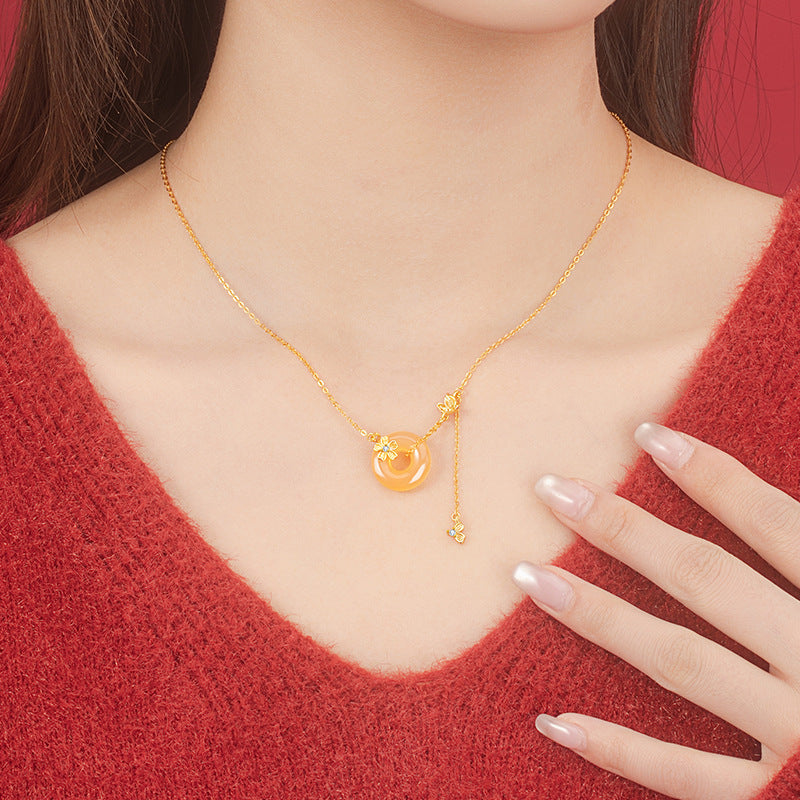 Butterfly Sterling Silver 925 Necklace Women's All-Match Sugar Red Agate Peach Blossom Clavicle Chain Ins Cherry Blossom Tassel Pendant