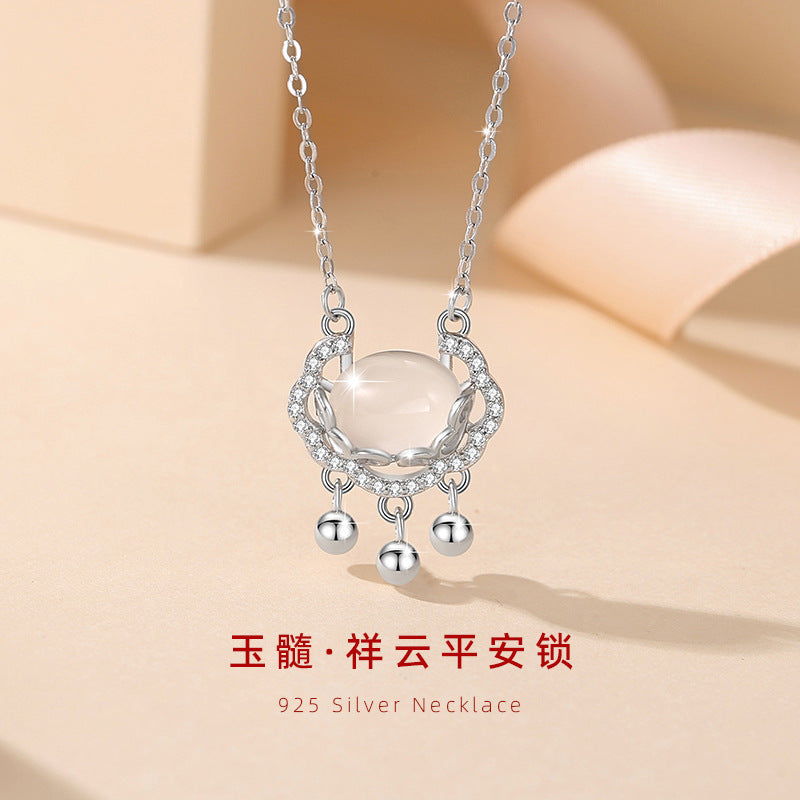 Sterling Silver Lock and Cloud Necklace – Chalcedony