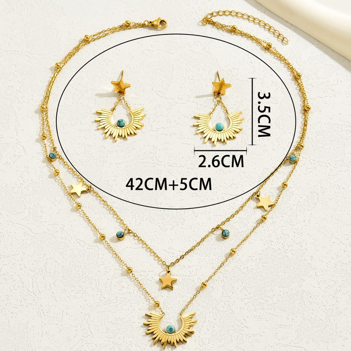 New Fashion Trendy Earrings Clavicle Chain Women's Suit Niche Inlaid Turquoise Design Ear Buckle Necklace Jewelry