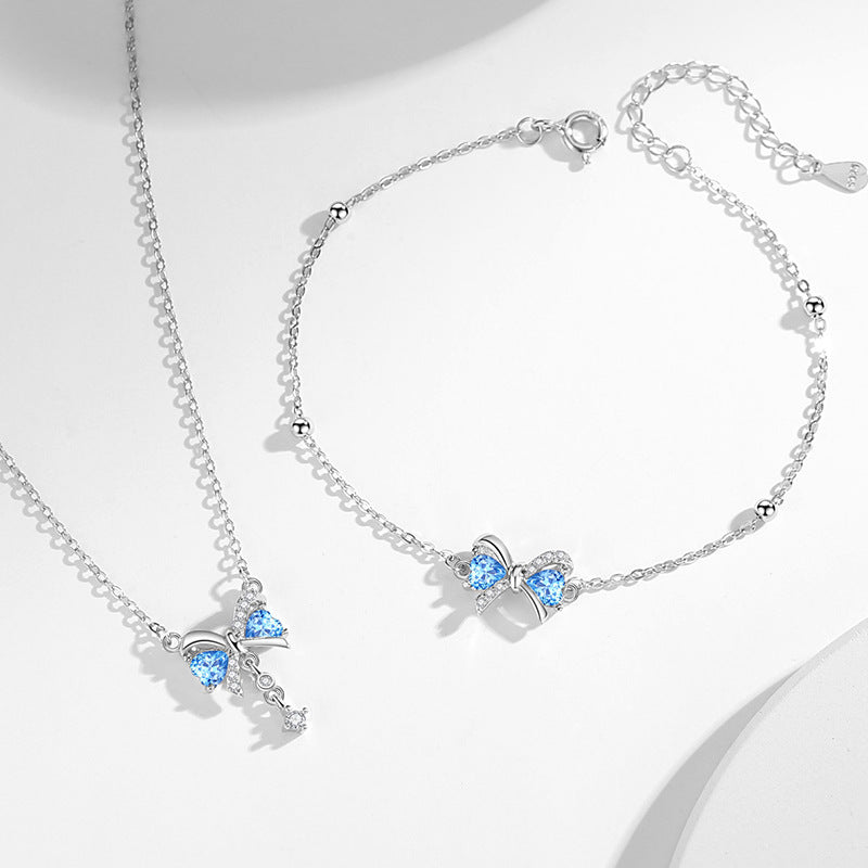 Bowknot Sterling Silver 925 Necklace Female Niche Design Light Luxury Tassel Clavicle Chain Ins Style Lovely Zircon Pendant