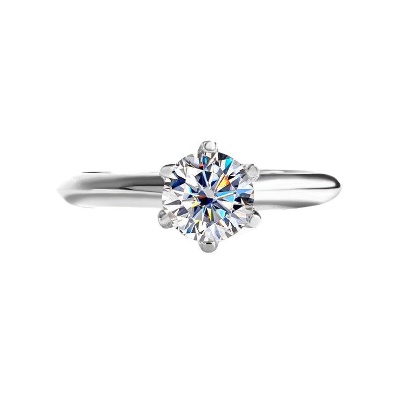 Sterling Silver 925 Diamond Ring Women's Light Luxury High-Grade Moissanite Ring Classic 1 Karat Plain Ring 6-Claw Wedding Ring