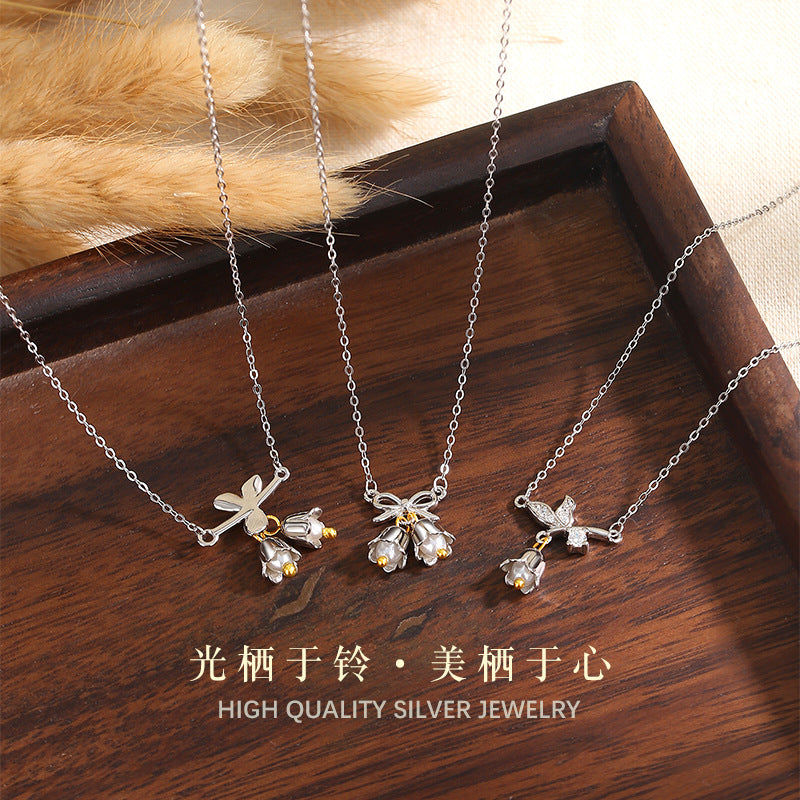 Sterling Silver Orchid and Butterfly Necklace – Freshwater Pearl