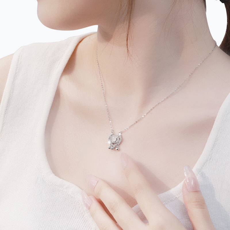 Sterling Silver Lock and Cloud Necklace – Chalcedony