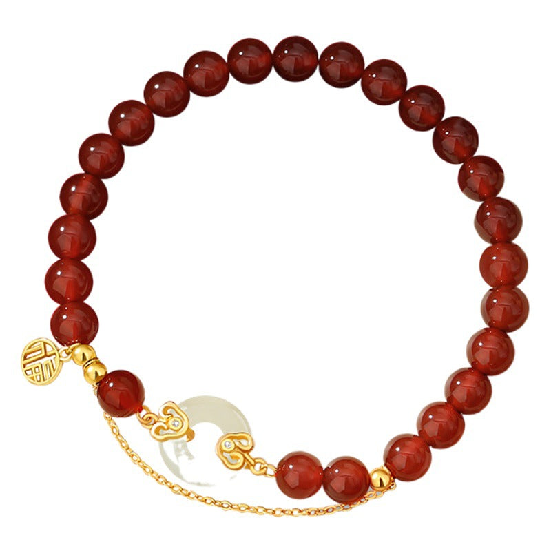 Xiangyun Hetian Jade Sterling Silver 925 Bracelet Women's Light Luxury Lucky Brand Red Agate Bracelet Ins Style Safety Buckle Bracelet