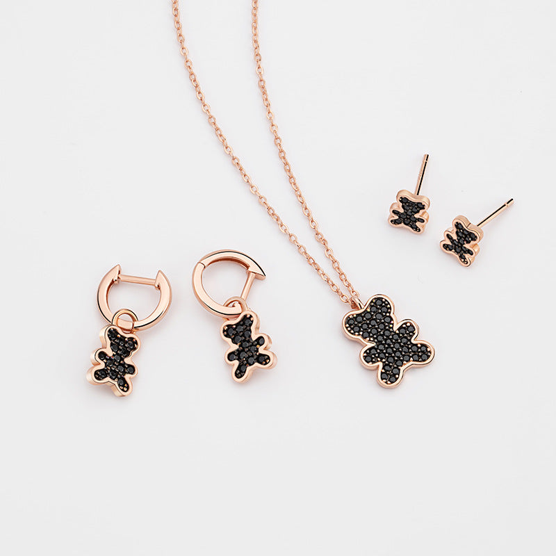 Cute Teddy Bear Sterling Silver 925 Necklace Women's Light Luxury High-Grade Full Diamond Zircon Clavicle Chain Ins Style Love Pendant