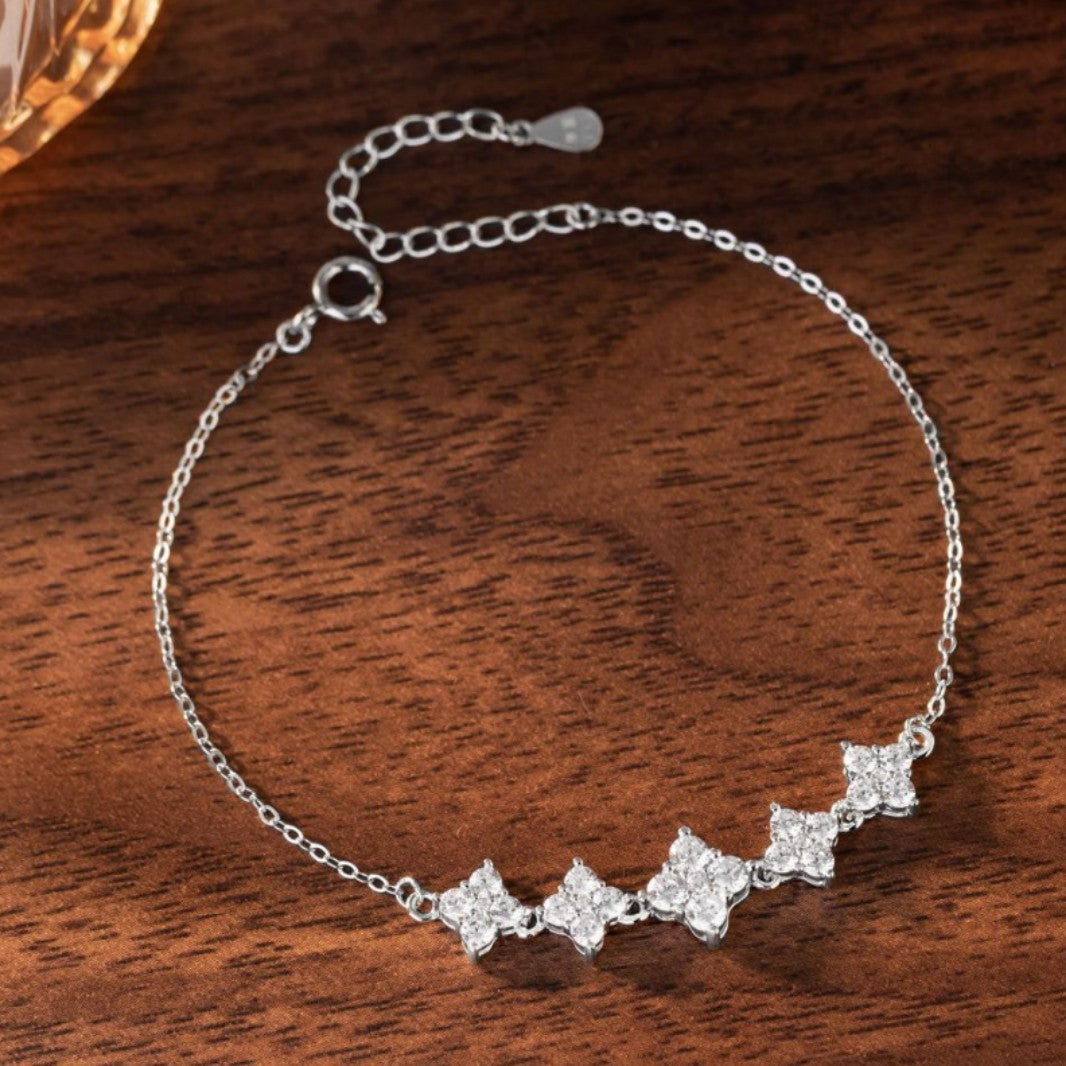Lucky Clover Pure Silver 999 Bracelet Niche Design Light Luxury Zircon Bracelet Ins Valentine's Day Flower Bracelet