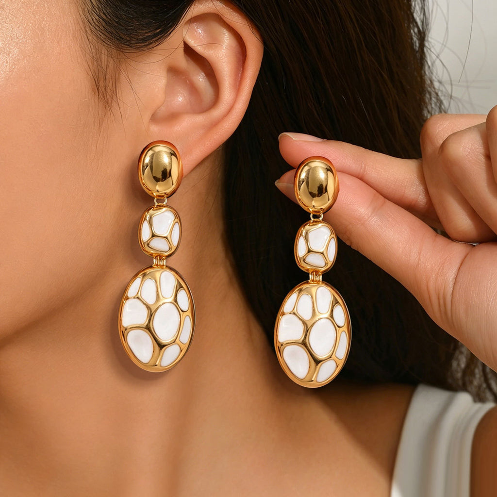 White Mosaic Oval Drop Earrings