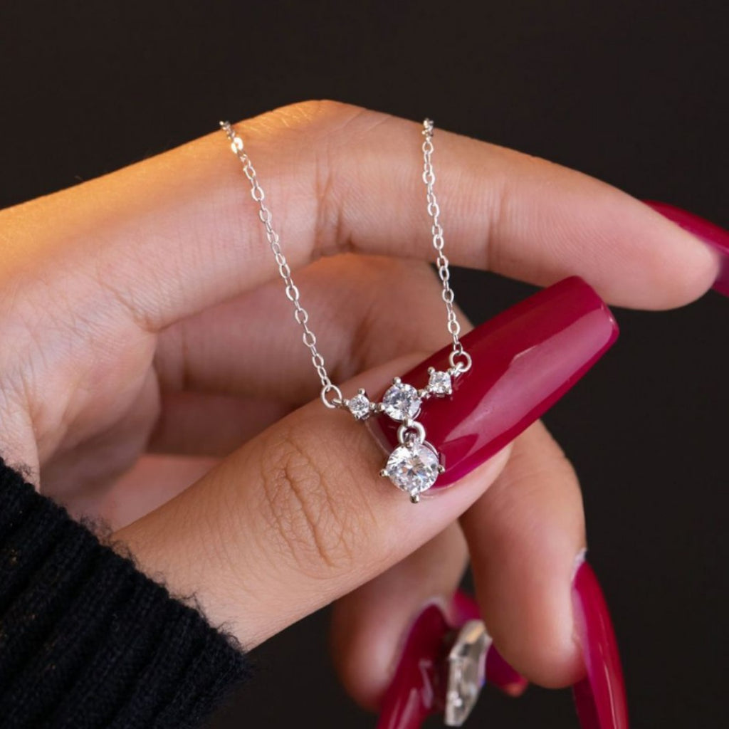 Sterling Silver Laurel and Star Necklace – Zircon Accents