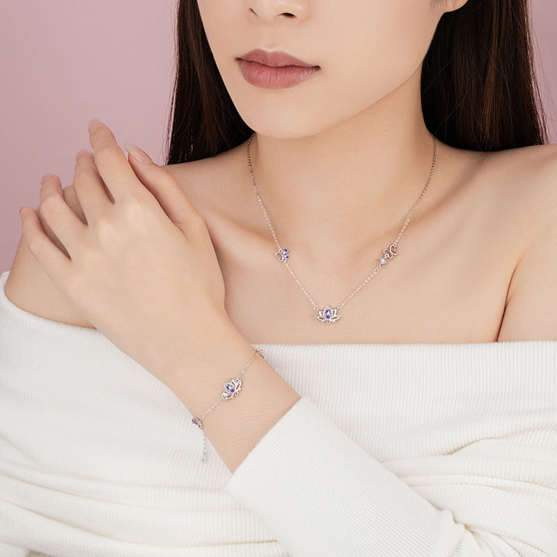 Sterling Silver Lotus and Butterfly Jewelry – Zircon Accents