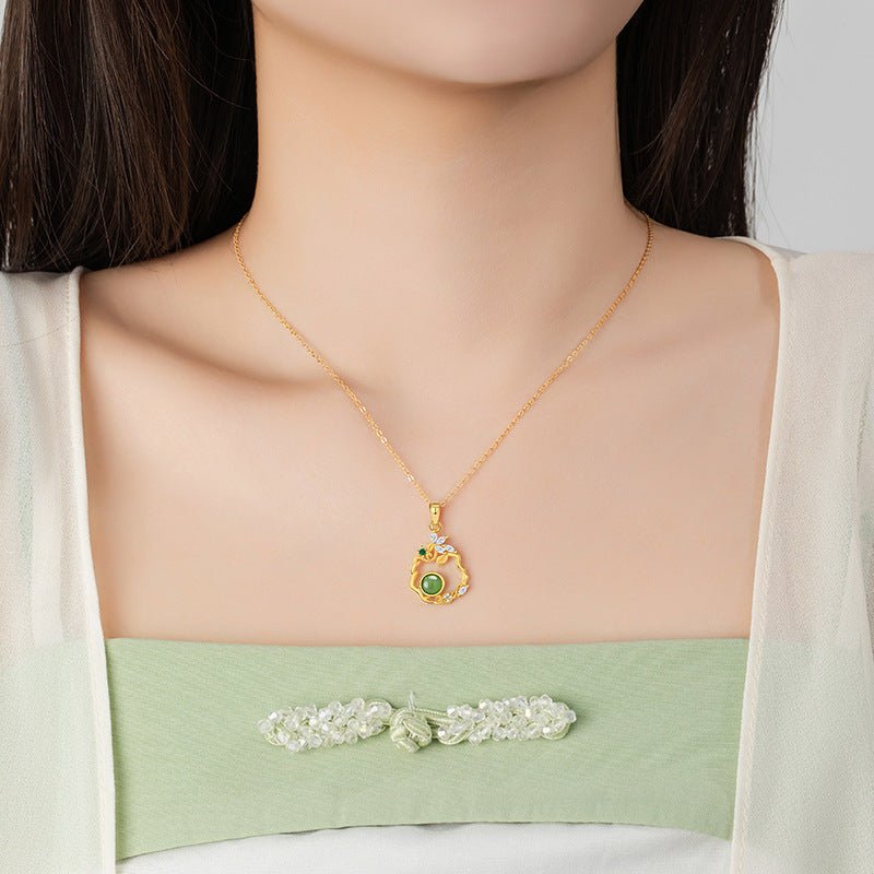 Collana in argento sterling 925 – fiore e farfalla e diaspro