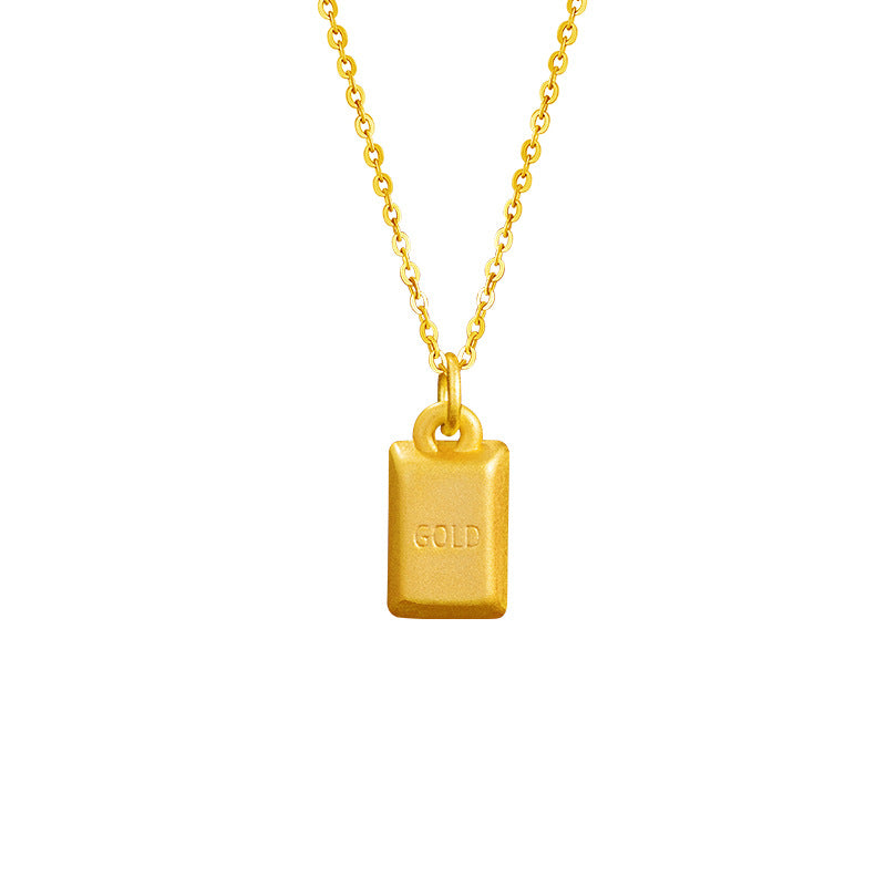 Rich Small Gold Brick S925 Sterling Silver Necklace Niche Design Light Luxury Gold Clavicle Chain Ins Small Gold Bar Pendant