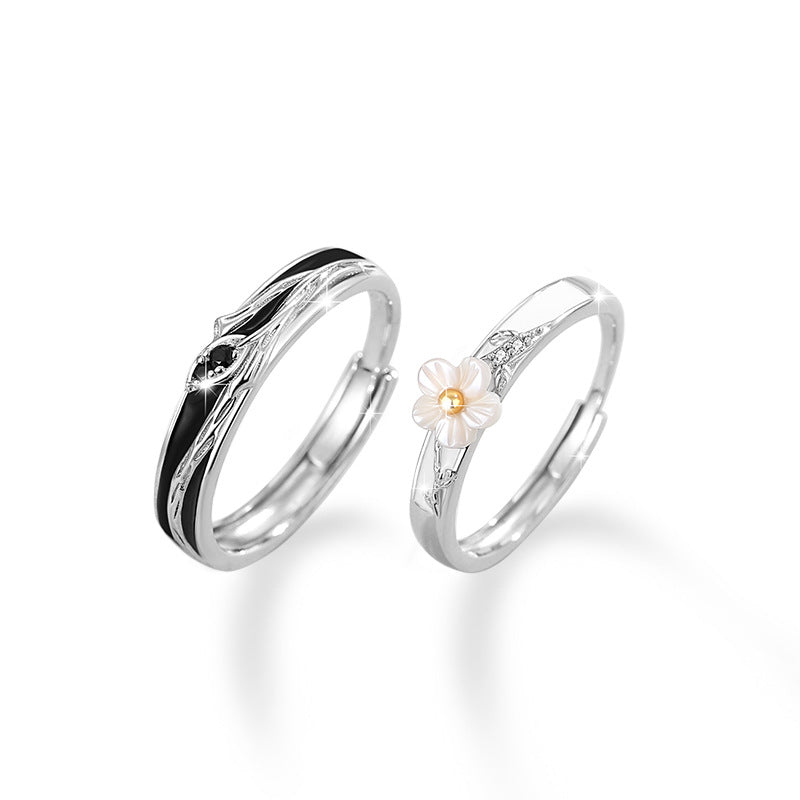 Cherry Blossom Sterling Silver 925 Couple Ring Men and Women Niche Design Light Luxury Zircon Ring Thing Ins Vine Ring