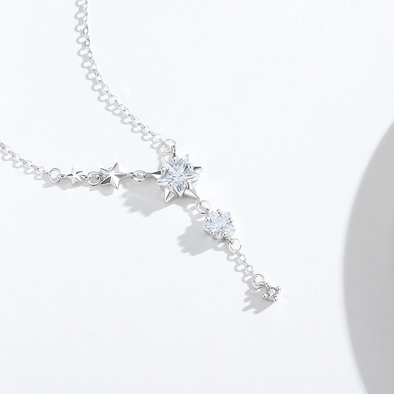 Star Sterling Silver 925 Necklace Female Niche Design Light Luxury Zircon Tassel Clavicle Chain Ins Style Meteor Shower Pendant