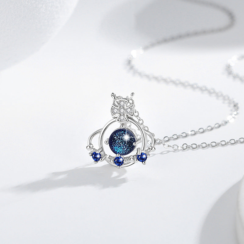 Sterling Silver Planet and Saturn Necklace – Glass Detail