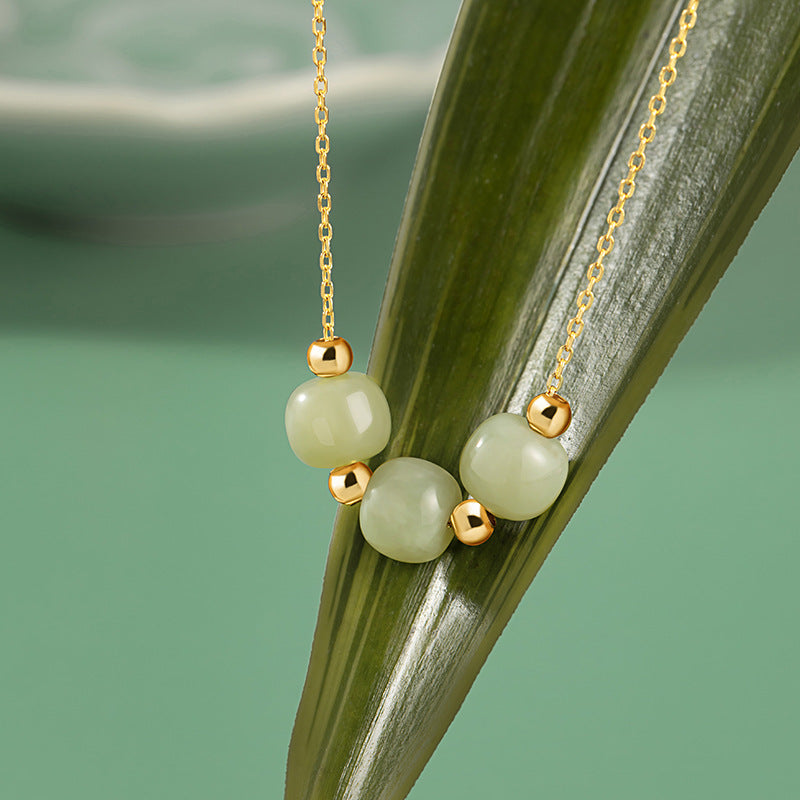 Sterling Silver Circle and Bead Necklace – Hetian Jade