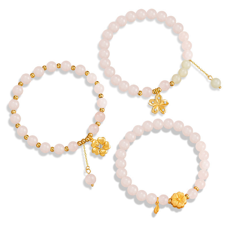 Sterling Silver Peach Blossom and Cherry Blossom Bracelet – Hetian Jade