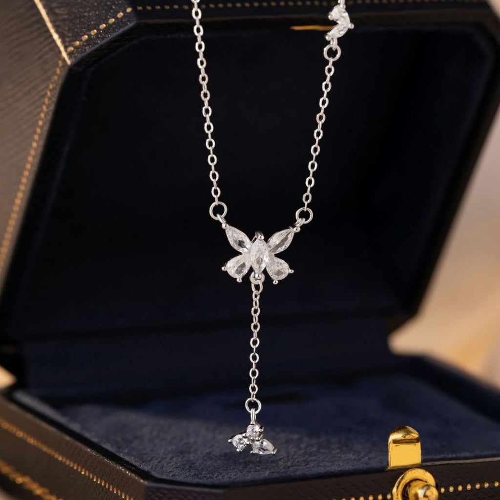 Butterfly Sterling Silver 925 Necklace Female Niche Design Light Luxury Zircon Tassel Clavicle Chain Small Red Book Same Pendant