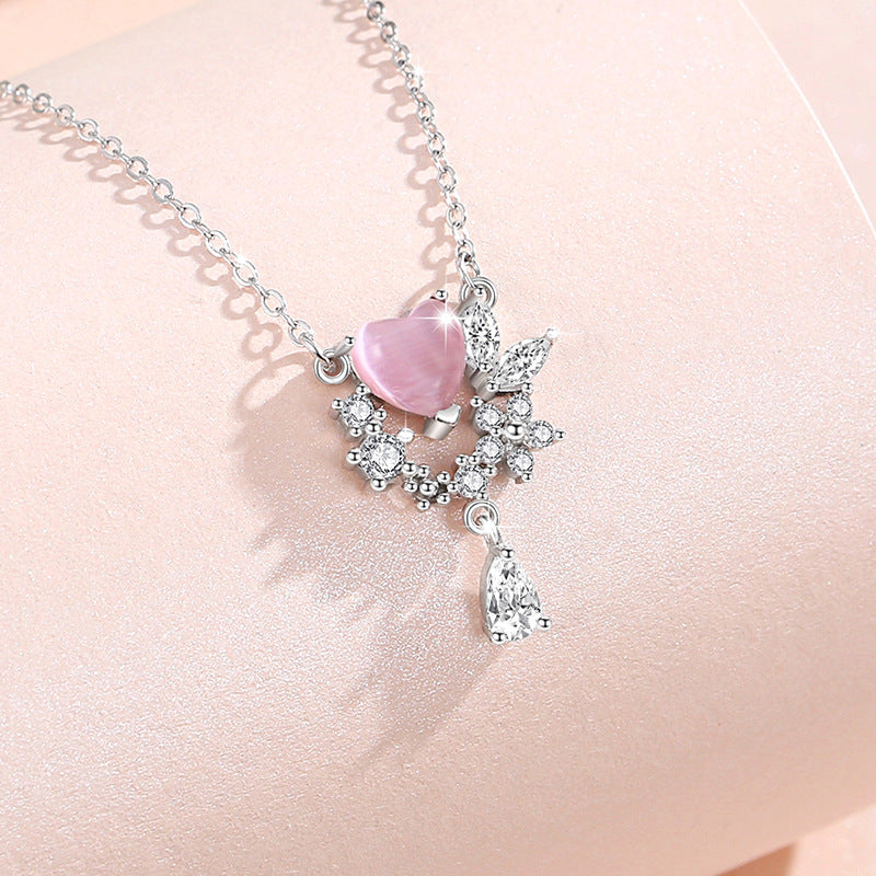 Lovely Sterling Silver 925 Necklace Female Niche Design Light Luxury Flower Clavicle Chain Get Things Ins Butterfly Tassel Pendant