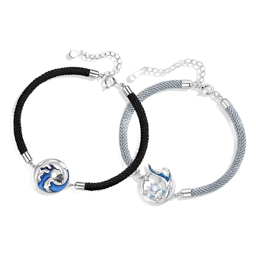 Armband aus 925er Sterlingsilber – Fischschwanz und Stern und Glasdetail