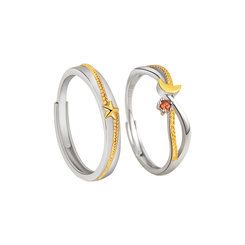 Adjustable Fine Silver Star and Wheat Ring – Zircon Accents