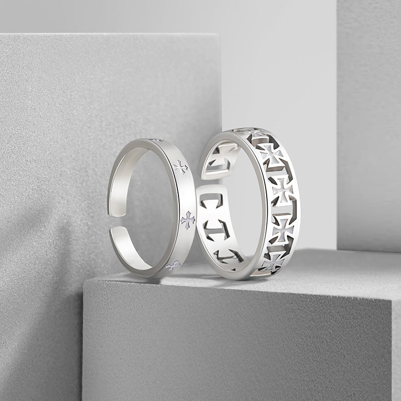 Luminous Sterling Silver Cross and Star Ring