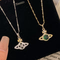 Fantasy Planet Sterling Silver 925 Necklace Light Luxury High-Grade Emerald Saturn Clavicle Chain Ins Brushed Star Pendant