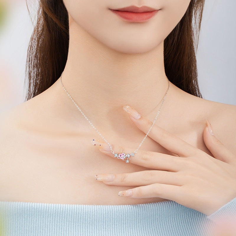 Sterling Silver Planet and Star Necklace – Pink Zircon