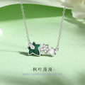 Maple Leaf Sterling Silver 925 Necklace Women's Fashion All-Match Flower Zircon Clavicle Chain Ins Peacock Ginkgo Leaf Pendant